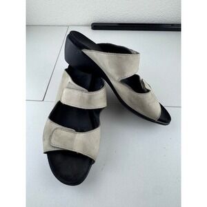 Mephisto Tan Leather Wedge Sandals Size 8 Adjustable Strap Comfort Nubuck